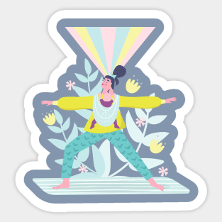 Woman doing yoga with child in sling Sticker